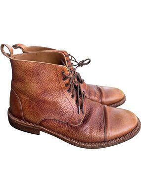 TAFT Rome Brown Boot Mens EU 42 US 9 Pebbled Leather Cap Toe Lace-Up Boots